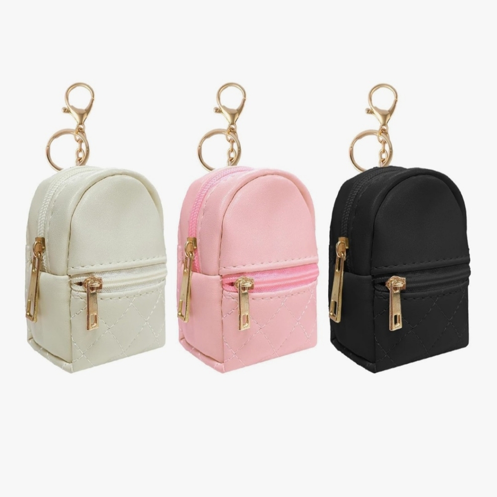 Mini Backpack Keychain Set - Cream, Pink, Black